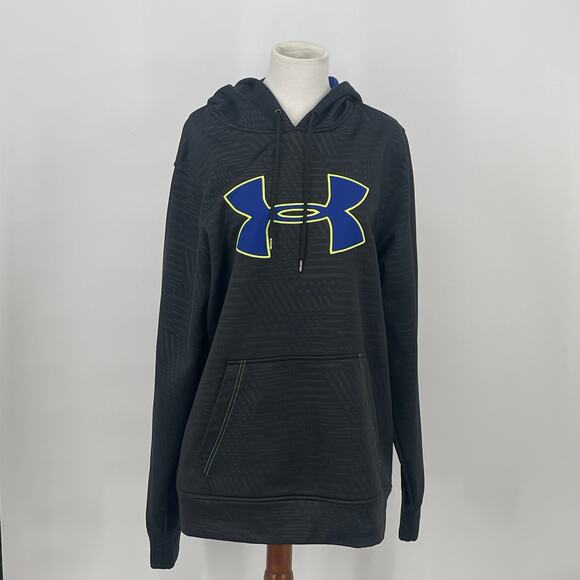 Under Armour Neon Green Blue Logo Pullover Hoodie Men Size M Gorpcore Athleisure - Picture 1 of 5